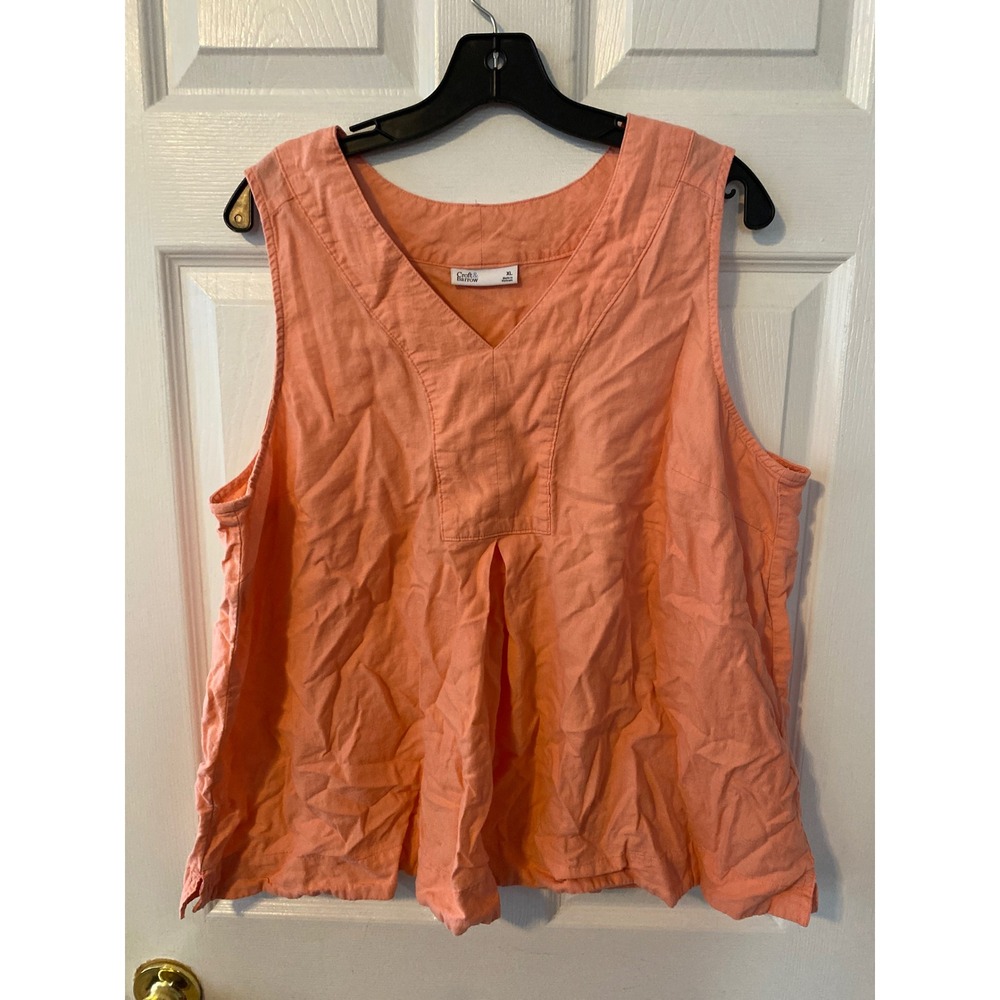 Craft & Barrow Womens XL Coral Orange V-Neck Sleeveless Linen Blend Pleated Top